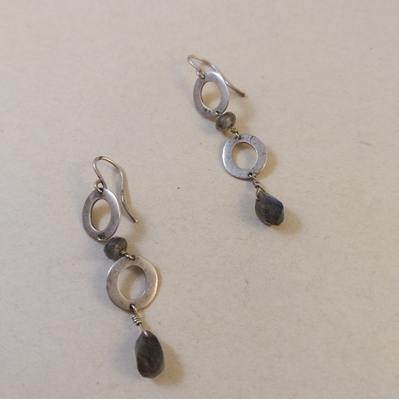 Sterling Silver and Gray Dangle Earrings - Picture 5 of 15